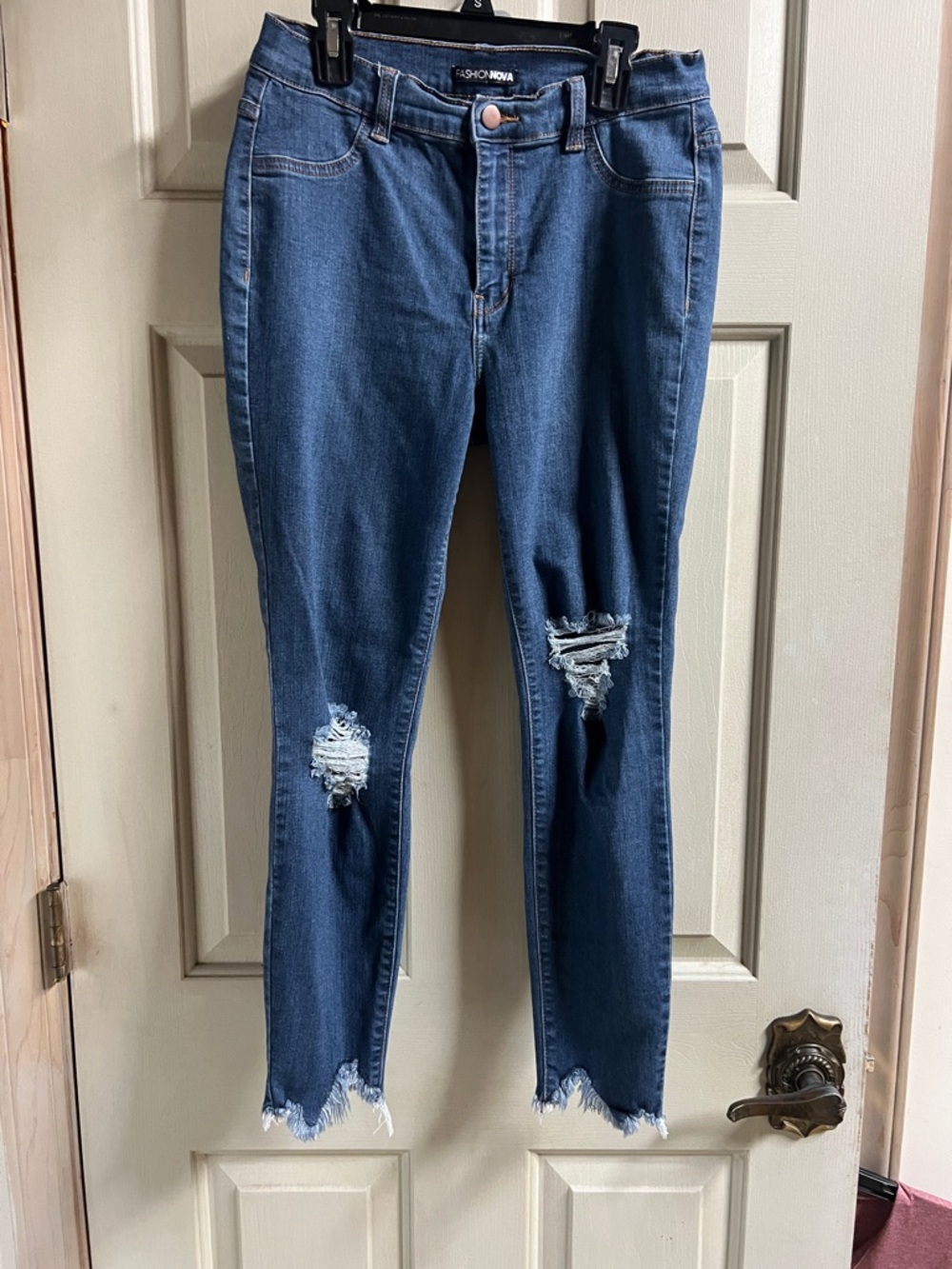 Fashion Nova Dark Blue Ripped Skinny Jeans
